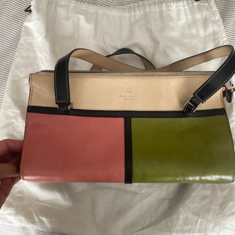 Vintage Kate Spade Mondrian Colorblock Bag Purse Handbag Pink Green Cream Leathe